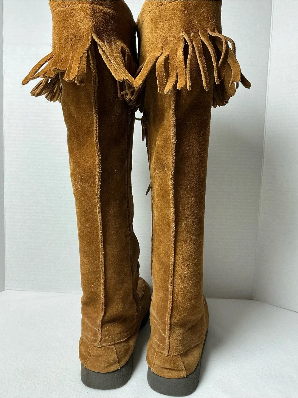 Report Dingo Brown Suede Leather Tall Lace Up Fringe Boots 6.5
